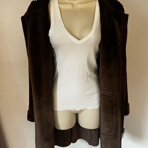 Brown Faux Fur Coat with White Tank Top